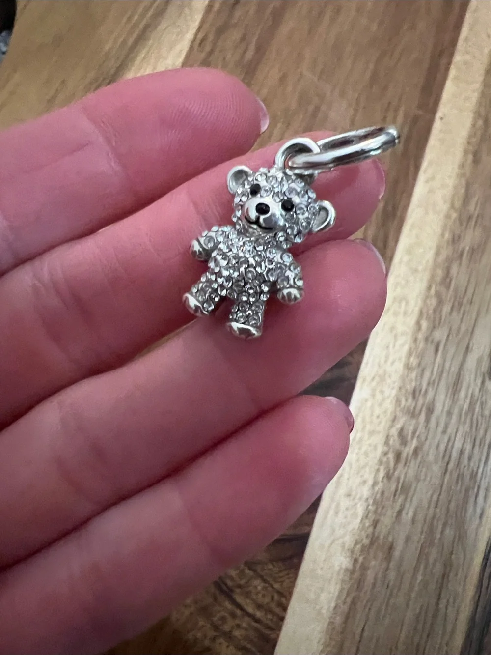 Brighton Silver Crystal Teddy Bear Charm - Clear Rhinestones